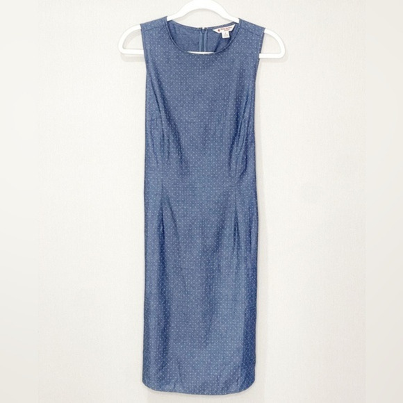 Brooks Brothers Red Fleece Blue White Polka Dot‎ Sleeveless Dress Belted Size 6 - Picture 1 of 6